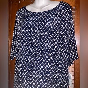 Connected Navy and White Geometric Dress